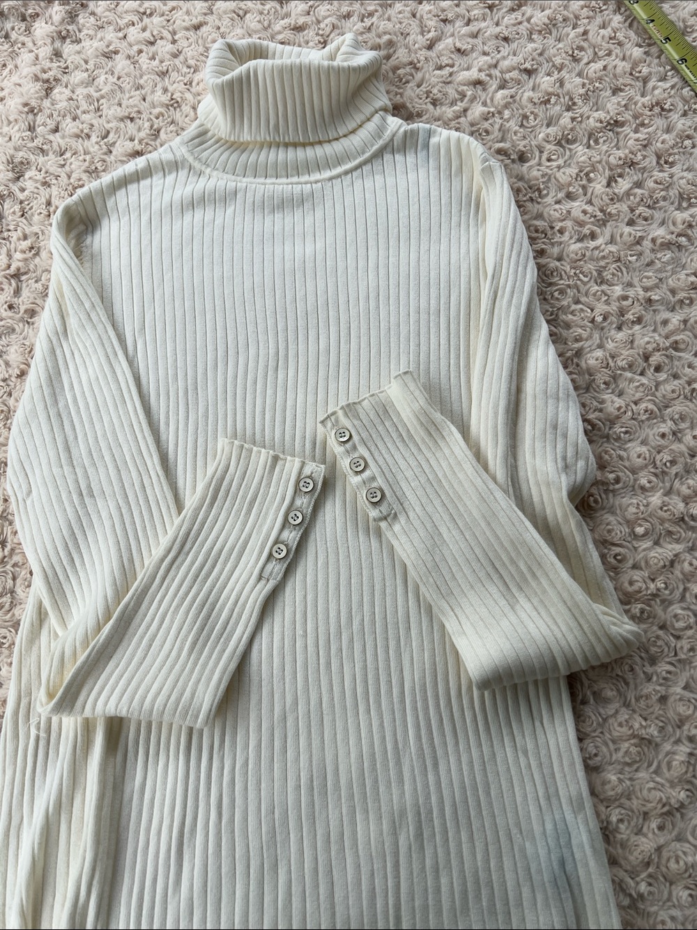 J. McLaughlin Cream Ribbed Turtleneck with Button Cuffs